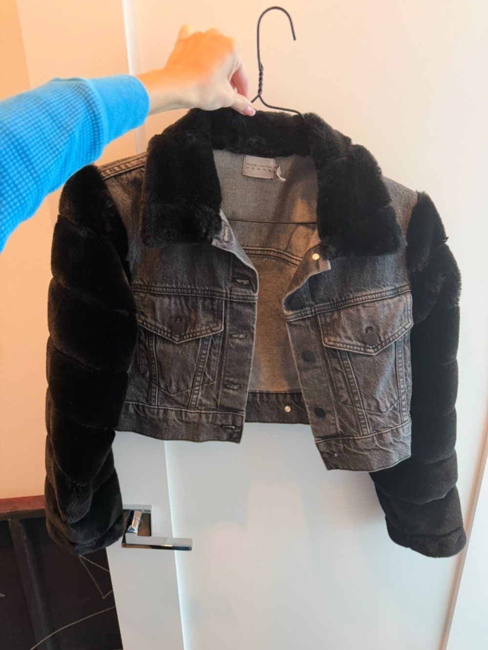 Alice + Olivia Jeff Faux Fur Denim Jacket